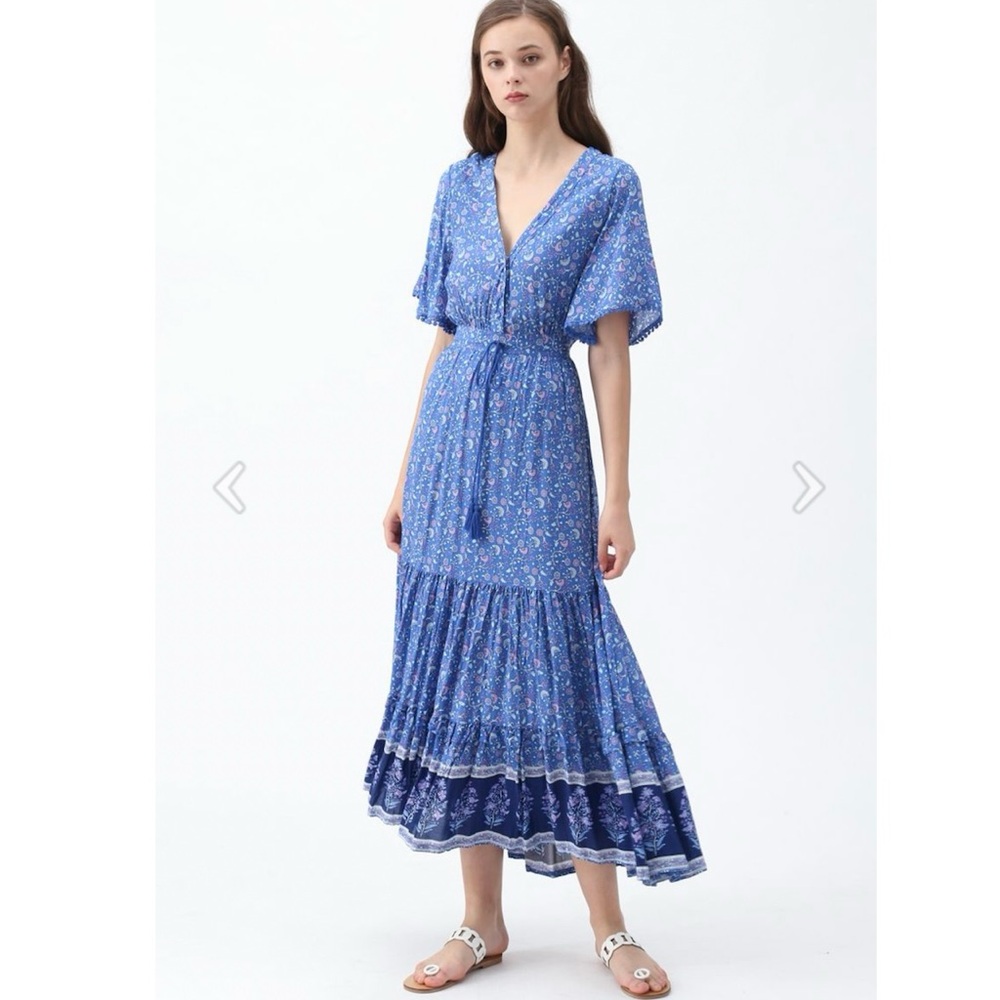 Chicwish Last Night of Boho Retro Indie Ditsy Floral Tiered Maxi Dress Sz. S-M